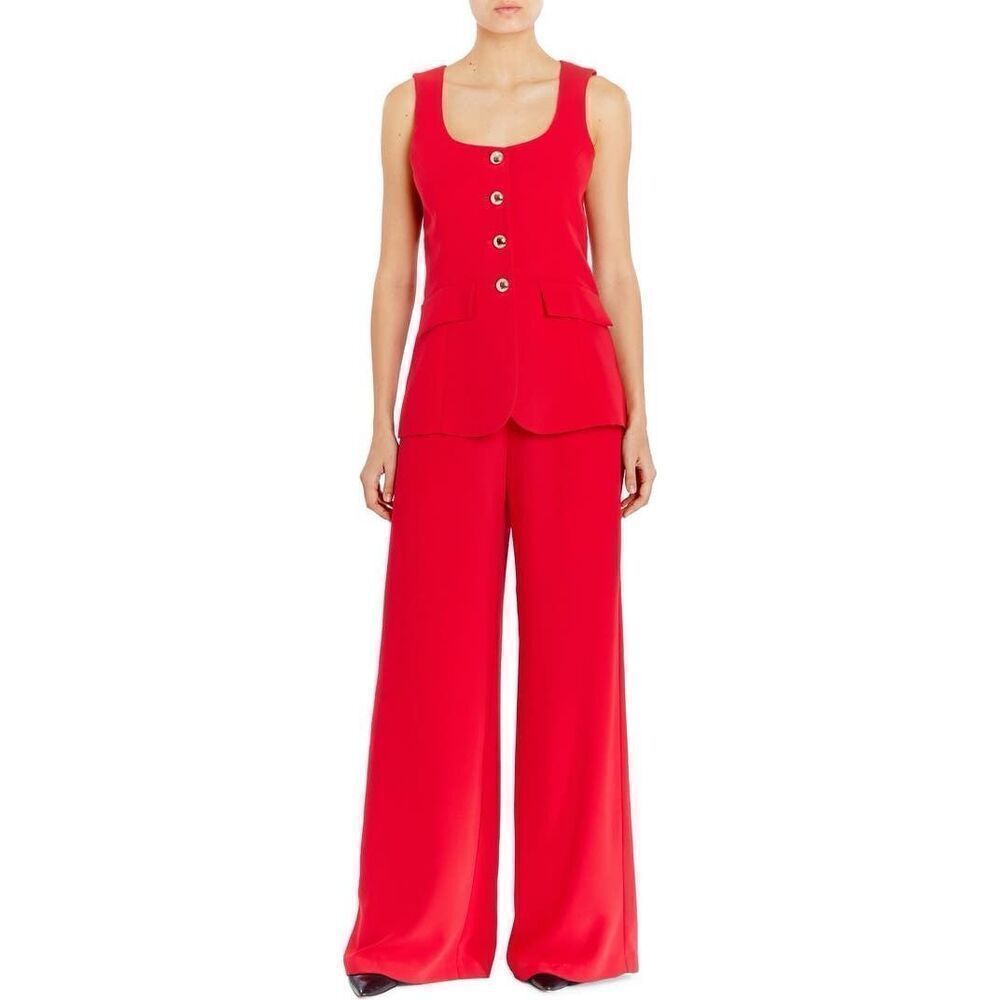 Amanda Uprichard Women's Scarlet Red Kya Wide-Leg Formal Jumpsuit Size Medium